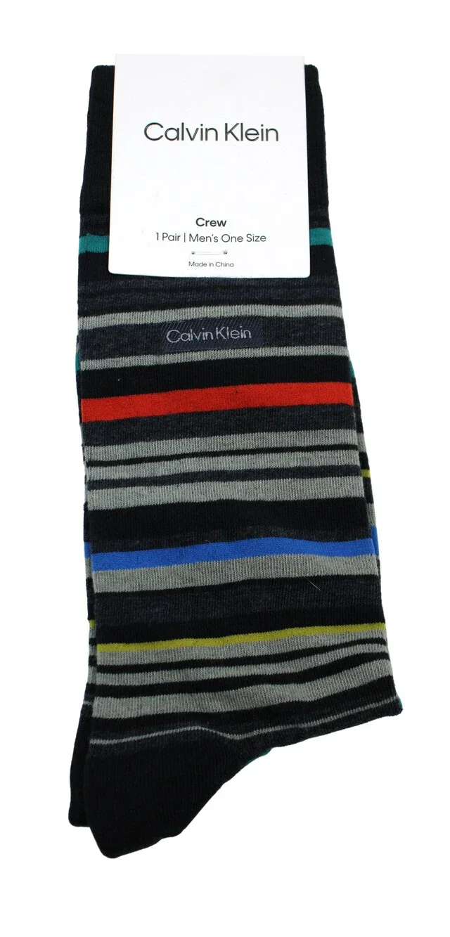 Calvin Klein Socks Mens 7-12 Multi Stripe Crew Dress 1 Pair Business Mid Calf